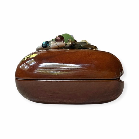 Stunning Vintage Embellished Wooden Clutch w/Multicolor Gems & Gold Chain Strap
